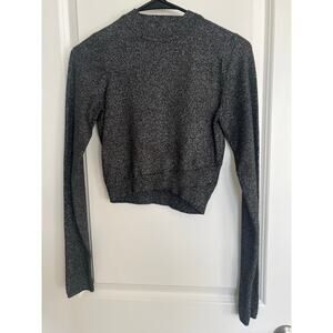 Express Shine Cropped Mock Neck Sweater, Medium/Dark Gray, Size S